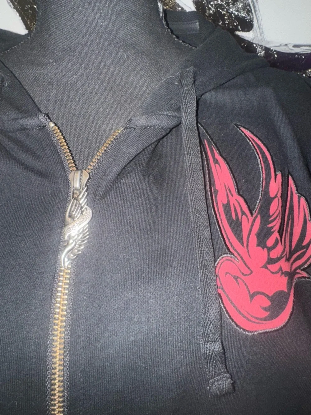 Harley-Davidson Black Hoodie with Pink and Yellow Sleeve Graphics - Picture 2 of 5